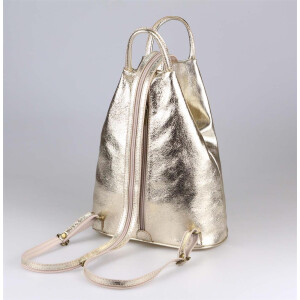 Made in Italy Damen echt Leder Rucksack Backpack Lederrucksack Tasche Schultertasche Ledertasche Nappaleder Gold