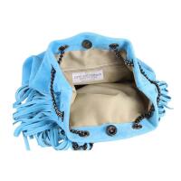 Made in Italy Damen Leder Tasche Fransen Shopper Kettentasche Beutel Wildleder Handtasche Umhängetasche Bucket Bag Schultertasche Ledertasche Gelb
