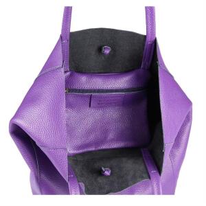 Made in Italy DAMEN LEDER TASCHE DIN-A4 Shopper Schultertasche Henkeltasche Tote Bag Handtasche Umhängetasche Beuteltasche Lila