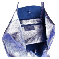 OBC Made in Italy DAMEN LEDER TASCHE DIN-A4 Shopper Schultertasche Henkeltasche Tote Bag Metallic Handtasche Umhängetasche Beuteltasche Helllila (Metallic)