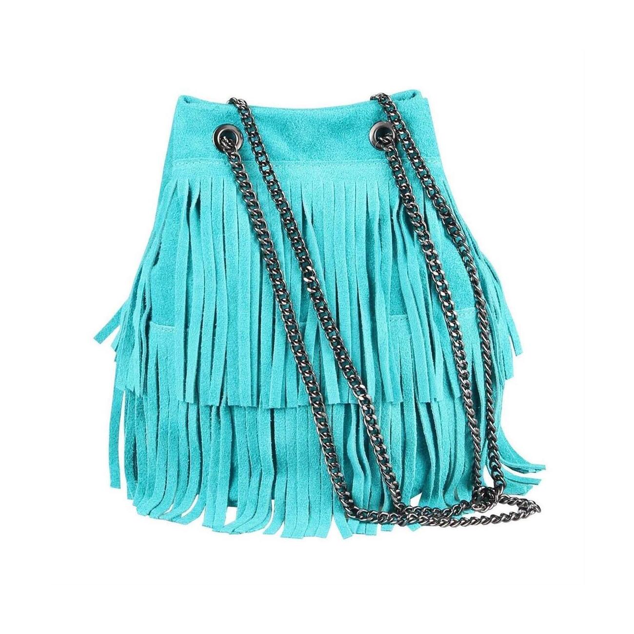 Made in Italy Damen Leder Tasche Fransen Shopper...