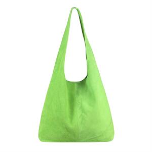 MADE IN ITALY DAMEN LEDER TASCHE Handtasche Wildleder Shopper Schultertasche Hobo-Bag Henkeltasche Beuteltasche Velourleder Apfelgrün