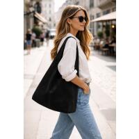 MADE IN ITALY DAMEN LEDER TASCHE Handtasche Wildleder Shopper Schultertasche Hobo-Bag Henkeltasche Beuteltasche Velourleder Schwarz