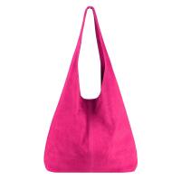 MADE IN ITALY DAMEN LEDER TASCHE Handtasche Wildleder Shopper Schultertasche Hobo-Bag Henkeltasche Beuteltasche Velourleder Pink