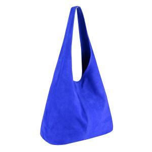 MADE IN ITALY DAMEN LEDER TASCHE Handtasche Wildleder Shopper Schultertasche Hobo-Bag Henkeltasche Beuteltasche Velourleder Königsblau