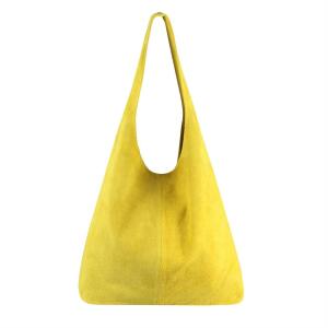 MADE IN ITALY DAMEN LEDER TASCHE Handtasche Wildleder Shopper Schultertasche Hobo-Bag Henkeltasche Beuteltasche Velourleder Gelb