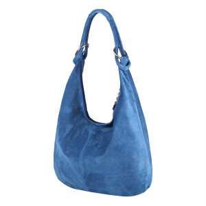 Made in Italy Damen XXL Ledertasche Wildleder Shopper Tasche Schultertasche Umhängetasche Hobo-Bag Beuteltasche Jeansblau
