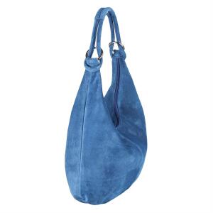 Made in Italy Damen XXL Ledertasche Wildleder Shopper Tasche Schultertasche Umhängetasche Hobo-Bag Beuteltasche Jeansblau
