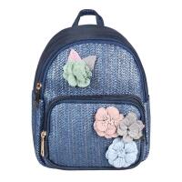 ital-design DAMEN BLUMEN MINI-RUCKSACK Backpack Tasche Daypack Cityrucksack Leder Optik Schultertasche Flechtoptik Stadtrucksack Blau