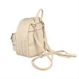 ital-design DAMEN BLUMEN MINI-RUCKSACK Backpack Tasche Daypack Cityrucksack Leder Optik Schultertasche Flechtoptik Stadtrucksack Beige