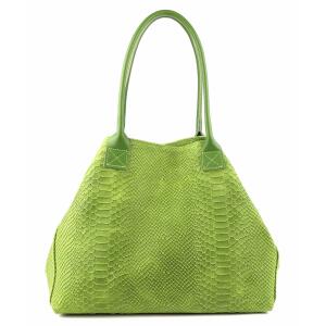 Made in Italy DAMEN LEDER TASCHE DIN-A4 Schlange Prägung Shopper Tote Bag Henkeltasche Wildleder Handtasche Umhängetasche Ledertasche Schultertasche Beuteltasche Grün