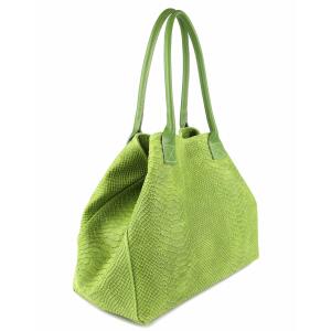 Made in Italy DAMEN LEDER TASCHE DIN-A4 Schlange Prägung Shopper Tote Bag Henkeltasche Wildleder Handtasche Umhängetasche Ledertasche Schultertasche Beuteltasche Grün