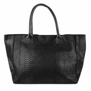 Made in Italy DAMEN LEDER TASCHE DIN-A4 Schlange Prägung Shopper Tote Bag Henkeltasche Wildleder Handtasche Umhängetasche Ledertasche Schultertasche Beuteltasche Schwarz