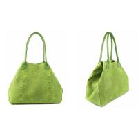 Made in Italy DAMEN LEDER TASCHE DIN-A4 Schlange Prägung Shopper Tote Bag Henkeltasche Wildleder Handtasche Umhängetasche Ledertasche Schultertasche Beuteltasche Grün Cognac