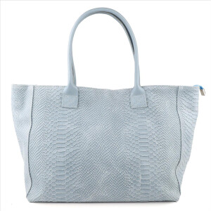 Made in Italy DAMEN LEDER TASCHE DIN-A4 Schlange Prägung Shopper Tote Bag Henkeltasche Wildleder Handtasche Umhängetasche Ledertasche Schultertasche Beuteltasche Hellblau