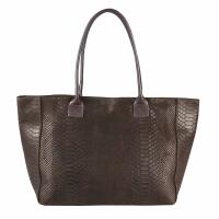 Made in Italy DAMEN LEDER TASCHE DIN-A4 Schlange Prägung Shopper Tote Bag Henkeltasche Wildleder Handtasche Umhängetasche Ledertasche Schultertasche Beuteltasche Dunkelbraun
