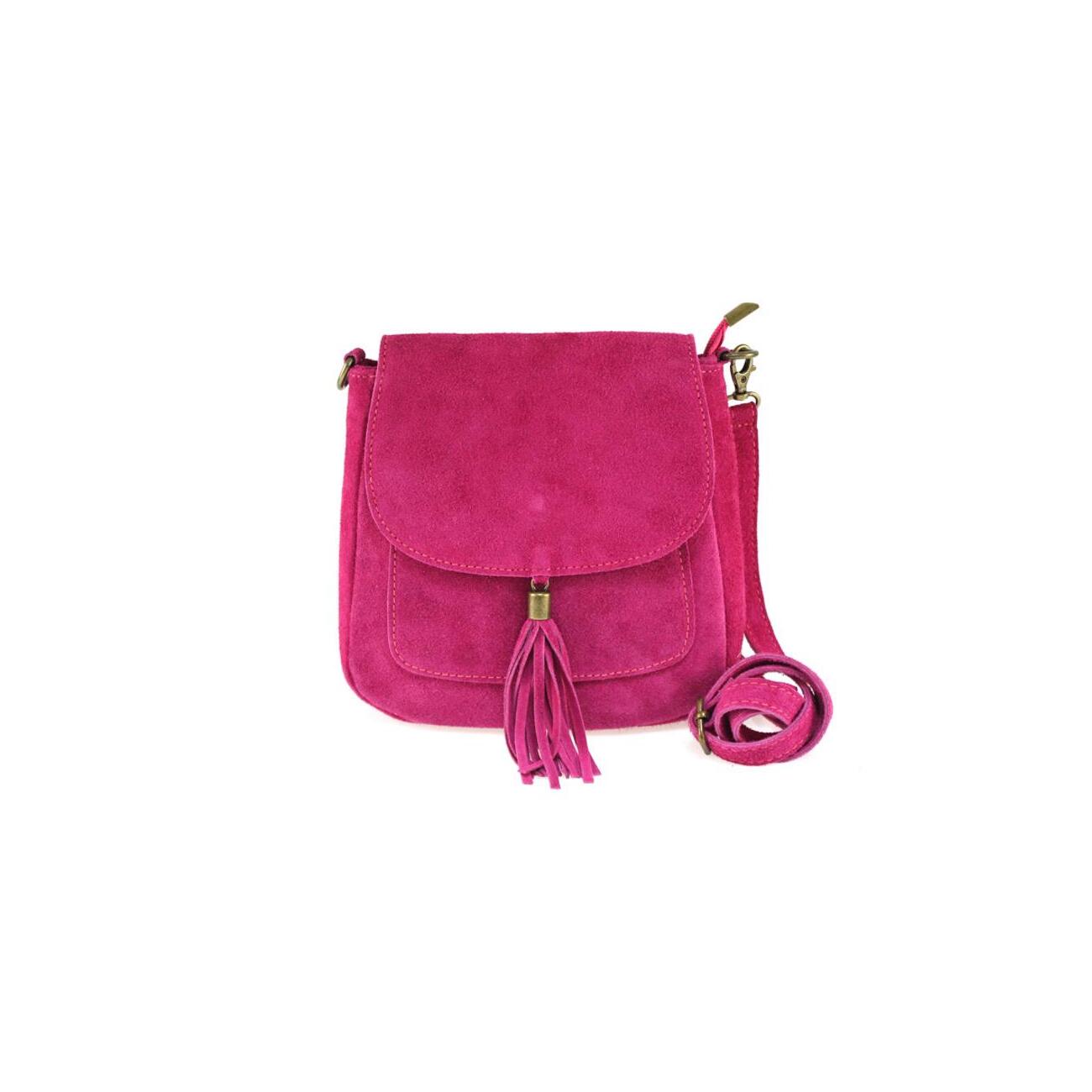 Made In Italy Damen Leder Clutch – Wildleder-Tasche Mit Fransen, 24x16 Cm, Verstellbarer 130 Cm Gurt
