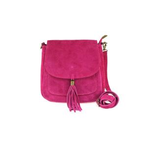 Made in Italy DAMEN LEDER TASCHE Messenger Bag Henkeltasche Wildleder Handtasche Umhängetasche Ledertasche Schultertasche Beuteltasche Fransen Cross-Over Pink