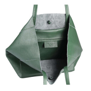Made in Italy DAMEN LEDER TASCHE DIN-A4 Shopper Schultertasche Henkeltasche Tote Bag Handtasche Umhängetasche Beuteltasche Dunkelgrün