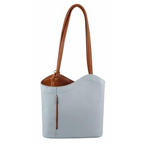 ITAL DAMEN LEDER RUCKSACK Hand-Tasche Daypack Schultertasche Ledertasche Shopper Lederrucksack Blau-Cognac
