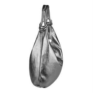 ITALY DAMEN Echt LEDER HAND-TASCHE Schultertasche Shopper Umhängetasche Beuteltasche Metallic Bag Grau-Metallic