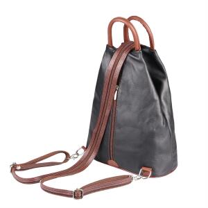 Made in Italy Damen echt Leder Rucksack Backpack Lederrucksack Tasche Schultertasche Ledertasche Nappaleder Schwarz-Braun