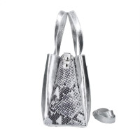 Made in Italy DAMEN LEDERTASCHE Shopper Schultertasche Handtasche Umhängetasche Metallic Python Muster Silber