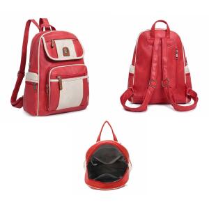 Damen Rucksack Backpack Cityrucksack Tasche Schultertasche Stadtrucksack Schultertasche Leder Optik Rot