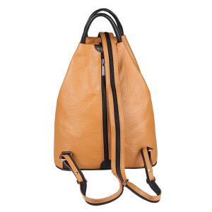 Made in Italy Damen echt Leder Rucksack Backpack Lederrucksack Tasche Schultertasche Ledertasche Cognac-Schwarz V1