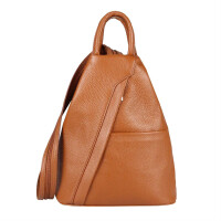 Made in Italy Damen echt Leder Rucksack Tasche Schultertasche Ledertasche Daypack Backpack Handtasche Cognac V1