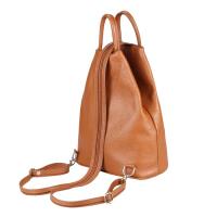 Made in Italy Damen echt Leder Rucksack Tasche Schultertasche Ledertasche Daypack Backpack Handtasche Cognac V1