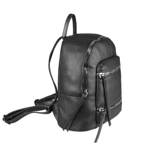 Damen Rucksack Cityrucksack Schultertasche Leder Optik Backpack Tasche Daypack Handtasche Umhängetasche Schwarz