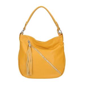 Made in Italy DAMEN LEDER TASCHE Shopper Schultertasche City Bag CrossOver Umhängetasche Henkeltasche Ledertasche Damentasche Fransen Gelb