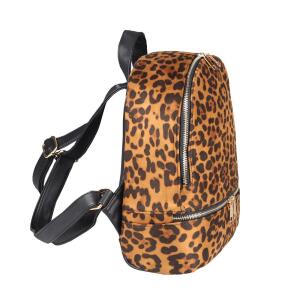 DAMEN Leopardenmuster Rucksack Backpack Cityrucksack Stadtrucksack LEOPARD PRINT Schultertasche Handtasche Mädchen Daypack Cognac