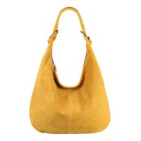 Made in Italy Damen XXL Ledertasche Leder Wildleder Shopper Tasche Schultertasche Umhängetasche Hobo-Bag Beuteltasche Gelb