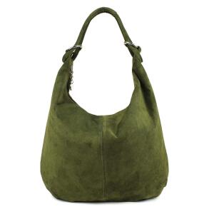 Made in Italy Damen XXL Ledertasche Wildleder Shopper Tasche Schultertasche Umhängetasche Hobo-Bag Beuteltasche Olivgrün
