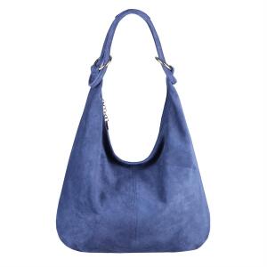 Made in Italy Damen XXL Ledertasche Wildleder Shopper Tasche Schultertasche Umhängetasche Hobo-Bag Beuteltasche Blau