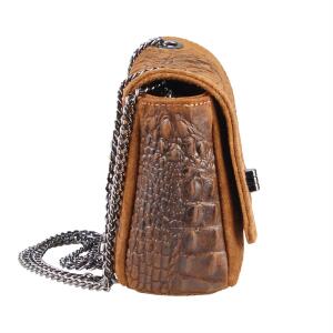 Made in Italy Damen Leder Tasche Kroko-Prägung Kette Henkeltasche Clutch Wildleder Handtasche Ledertasche Schultertasche