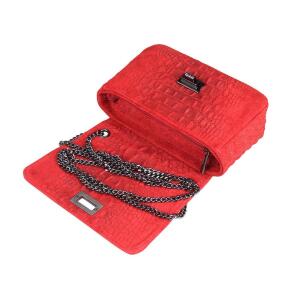 Made in Italy Damen Leder Tasche Kroko-Prägung Kette Henkeltasche Clutch Wildleder Handtasche Ledertasche Schultertasche