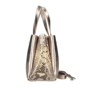 Made in Italy DAMEN LEDERTASCHE Shopper Schultertasche Handtasche Umhängetasche Metallic Python Muster Gold