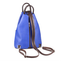 Made in Italy Damen echt Leder Rucksack Backpack Lederrucksack Tasche Schultertasche Ledertasche Nappaleder Königsblau-Braun