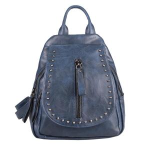 Damen Rucksack Cityrucksack Schultertasche Leder Optik Backpack Tasche Daypack Handtasche Umhängetasche Nieten Blau 30x32x15 cm