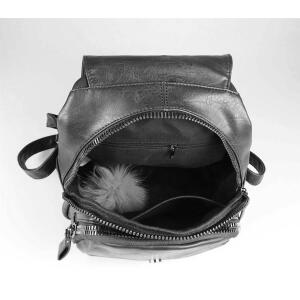 Damen Rucksack Cityrucksack Schultertasche Leder Optik Backpack Tasche Daypack Handtasche Umhängetasche Nieten Schwarz 30x32x15 cm