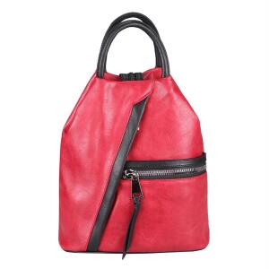 OBC Damen Rucksack Tasche Schultertasche Leder Optik Daypack Backpack Handtasche Tagesrucksack Cityrucksack Rot-Schwarz