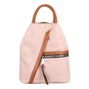 Damen Rucksack Tasche Schultertasche Leder Optik Daypack Backpack Handtasche Tagesrucksack Cityrucksack Rosa-Braun