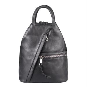Damen Rucksack Tasche Schultertasche Leder Optik Daypack Backpack Handtasche Tagesrucksack Cityrucksack Schwarz