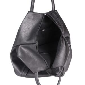 Damen Rucksack Tasche Schultertasche Leder Optik Daypack Backpack Handtasche Tagesrucksack Cityrucksack Schwarz