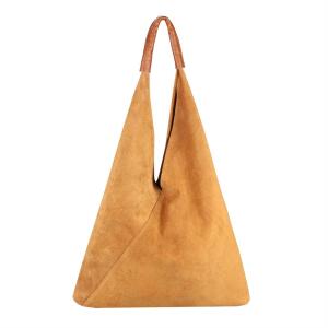 Made in Italy Damen XXL Leder Tasche Handtasche Wildleder Shopper Schultertasche Hobo-Bag Umhängetasche Ledertasche Beuteltasche Velourleder DIN-A4 Cognac