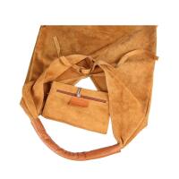 Made in Italy Damen XXL Leder Tasche Handtasche Wildleder Shopper Schultertasche Hobo-Bag Umhängetasche Ledertasche Beuteltasche Velourleder DIN-A4 Cognac