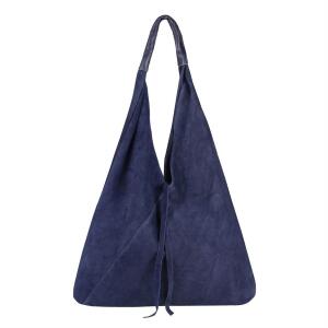 Made in Italy Damen XXL Leder Tasche Handtasche Wildleder Shopper Schultertasche Hobo-Bag Umhängetasche Ledertasche Beuteltasche Velourleder DIN-A4 Dunkelblau/Navy